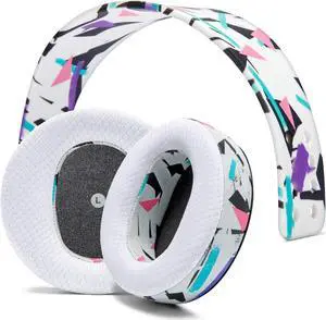 WC Earpad and Upgraded Silicone Headband Combo for Audeze Maxwell Headphones | Cooling Gel Earpads & Matching Design Headband for Epic Gaming | 90's White