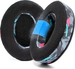 WC Freeze Hybrid Fabric Cooling Gel Replacement Earpads - Compatible with HyperX Cloud, Steelseries Arctis, ATH M50X, Turtle Beach Stealth & More - Comfortable & Cooler for Longer | 90's Black