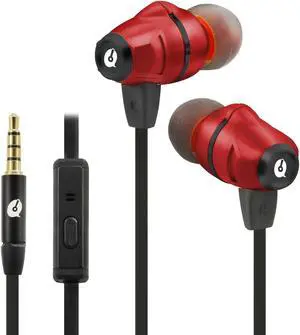 ALTEAM Dual Drivers Hybrid Earphone with Mic Hi-Res in-Ear Headphone with High Resolution, Stereo Sound Dynamic Balance Armature, 3.5mm Tangle Free Flat Noodle Cable for Cellphones/PC/Tablet - Red