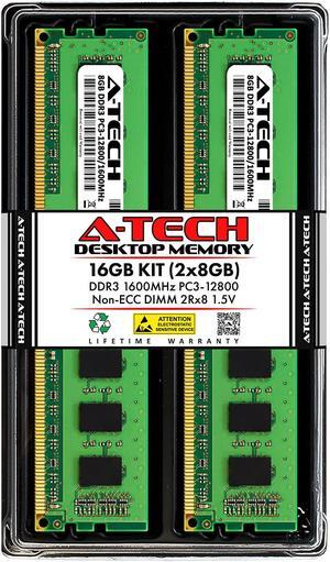 A-Tech 16GB (2x8GB) DDR3 1600MHz PC3-12800 CL11 DIMM 2Rx8 1.5V 240-Pin Non-ECC UDIMM Desktop RAM Memory Modules