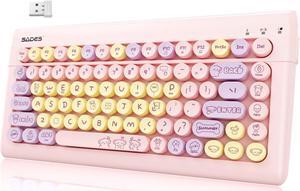 Pink Wireless Bluetooth Keyboard for iPads Tablet Mac PC Laptop Desktop Smart Phone,Cute Typewriter Style Computer Keyboards with Round Raised Keycaps,Colorful Mini iPad Keyboard for Kids Girl Women