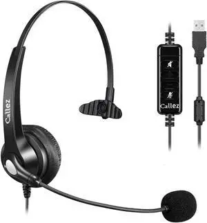 Callez USB Headset with Noise Cancelling Mic & Mute Controls, Mono Computer Headphones for Laptop PC Skype Zoom Webinar Business Call Center Home Office, Clear Chat, Super Lightweight (C500U3)