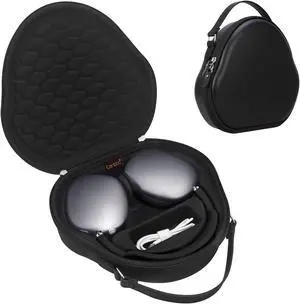 Canboc Airpods Max Case for Apple AirPods Max Headphone, Hard Carrying Smart Headphones Case, Extra Space fits Cable, Charger, Upgrade-Black (PU)