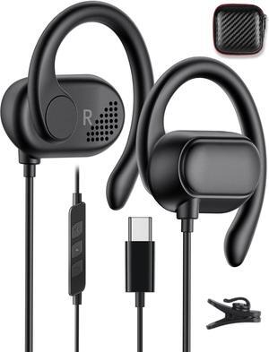 COOYA USB C Open Ear Headphones Type C Wired Earbuds for iPhone 15 Pro Max iPad 10 Air 6 Pixel 8 7 Over Ear Headsets Adjustable Hook w/Mic for Samsung Galaxy S24 Ultra S23 A35 S22 Flip5 OnePlus 12 11