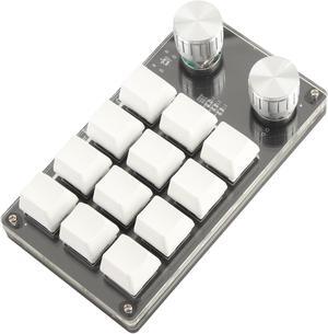 Dioche One Handed Macro Mechanical Keyboard Portable USB Mini 12 Key Multifunction DIY Programmable Keypad with Knob for Office Gaming Lab(Black White)