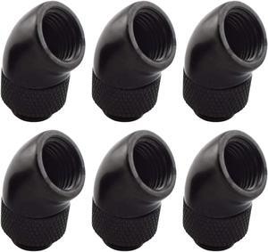 Dracaena 6 Pack G1/4" Thread Male to Female Extender Fitting, 45deg Rotary Fitting Adapter Connector for Computer Water Cooling System, Black