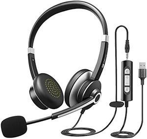 Earbay USB Headset with Microphone for PC, Computer Headset with Microphone Noise Cancelling for Laptop, 3.5mm Jack On-Ear Wired Headphones with Mic, Volume Control for Call Center/Skype/Zoom/Webinar