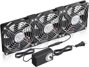 3x120mm Fans Version, High-Airflow DC 12V Cooling Fan with AC 110V 120V Speed Controller, 360x120x25mm Cooling Fans,Ideal for DIY Cabinet, Chassis, Server, Workstation Cooling, and Plant Ventilation