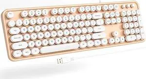 GEEZER Computer Wired USB Keyboard - Orange-White Full-Size Round Keycaps Retro Typewriter Keyboards, for Windows, PC, Laptop, Desktop, Mac