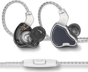H HIFIHEAR KBEAR in Ear Monitors, 1 Dynamic Diaphragm+2 Balance Amature 3 Drivers IEM Earphones with Silver-Plated OFC Cable, Noise Isolation Earbuds for Musicians(Black,with Mic)