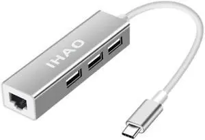 USB C Hub Thunderbolt Ethernet RJ45 Adapter Multiple 3 USB 3.0 Ports Dongle Fast Data Transfer USB 3.0 Splitter Luxury Aluminum Cover LAN Wired Network Dock for Ultrabooks Notebooks Tablets Laptop