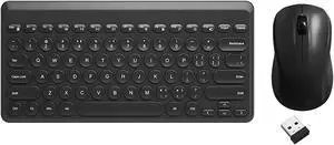 Compact Keyboard MouseCombo,JieruiDeng 79-Key Retro Mini Cute Computer Keyboard 2.4G USB Wireless and Silent Mice Set for Laptop Desktop PC iPad (Black)