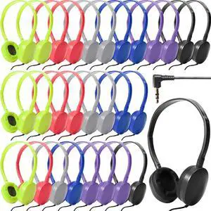 30 Pack Wired Headphones, Adjustable On Ear Headphones, Kids Headphones with Stereo, Children Headphones Earbuds for Kids, Boys, Girls, Schools, Laptop, Travel, Plane, Tablet(Bright Colors)