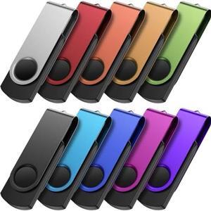 Bulk Flash Drive 2GB Pack of 10 USB Thumb Drives, USB2.0 Jump Drive 10 Pieces Zip Drives 2 GB, Kepmem Swivel USB 2.0 Memory Stick Portable Pen Drive 2 Gig Metal U Disk Assorted Colors Gift