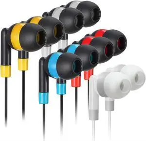 Keewonda Bulk Earbuds Headphones Wholesale Earphones KWA-19B Wired 100 Pack Disposable Ear Buds Bulk Multi Colored Headphones for School Classroom Students