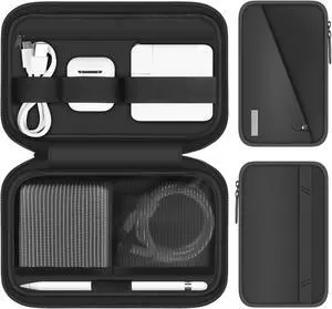Lacdo Electronic Organizer Accessory Pouch for MacBook Charger, Cables, Power Bank, Hard Drive, Travel Cords, SD Card, Water-resistant Storage Bag with Card Slots for Memory Card, Black