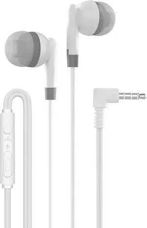 Maeline Bulk Earbuds with Microphone, Noise Isolating in-Ear Headphones, Volume Control Wired 3.5 mm Student Earbuds for Classroom, Library for iPhone, Android, MP3 Player - 20 Pack - White