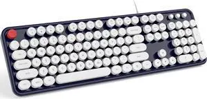Meidosa Wired Computer Keyboard, Dark Blue Typewriter Keyboards, Round Key Full Size Keyboard, Plug and Play USB Keyboard for PC, Laptop, Desktop, Windows