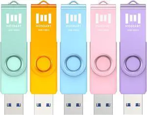 MOSDART 32GB USB3.0 Flash Drives, Up to 50MB/S Speed, with Keychain Loop, Swivel Design with LED Light, FAT32 Memory Stick for Computers, System Backup, Data Storage, Pastel Color(Pack of 5)