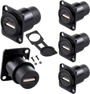 PENGLIN 5PCS USB 2.0 Type A Connector, USB Female to Female Panel Mount Adapter D-Type USB Pass Through Bulkhead Extension Interface Adapter