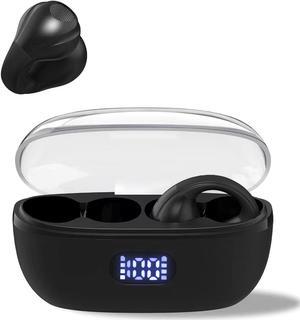 QUEN Open Ear Headphones Wireless Bluetooth 5.3 Compatible iPhone & Android Waterproof Ear Clip Bone Conduction Headphones Up to 24H Playtime Wireless Ear Buds for Running Workouts Walking (Black)