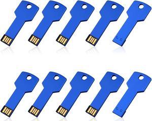 RAOYI 10 Pack 4GB USB Flash Drive USB 2.0 Metal Key Shape Memory Stick Thumb Drive Pen Drive-Blue
