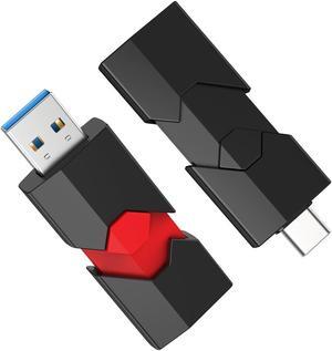 RAOYI 2 Pack 128GB USB C Flash Drive 2 in 1 Type C + USB 3.0 Flash Drive Dual OTG Retractable Type-C Thumb Drive USB-C Memory Stick for iPhone 15 iPad Pro Android Smartphone Tablet PC (Black, Red)