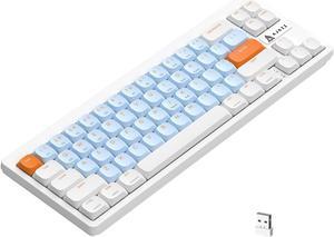 A.JAZZ AKL680 Wireless Mechanical Keyboard, BT/2.4Ghz Dual-Mode Low Profile Gaming Keyboard with Brown Switch,Full N-Key Rollover, Ultra-Compact 68 Keys Keyboard for PC/Laptop/Windows/Mac-White/Blue
