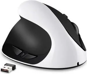 AURTEC Left-Handed Mouse, Rechargeable 2.4G Wireless Ergonomic Vertical Mice with USB Receiver, 6 Buttons and 3 Adjustable DPI 800/1200/1600 for Left Hand, White