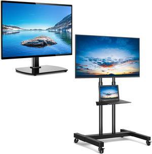 Tabletop TV Stand for 27-60 inch TVs and Mobile TV Stand for 32-75 Inch TVs Bundle