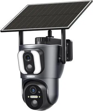 SEHMUA Solar Camera Security Outdoor, 2K Dual Cameras for Home Security, 360deg View Wi-Fi Dual Lens Linkage Security Cameras Wireless Outdoor, Color Night Vision, Two-Way Talk, IP65 Waterproof