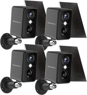 Septekon 2K Security Cameras Wireless Outdoor 4 Pack, Solar Battery Powered Camera with Two Spotlights, PIR Motion Detection Siren, Color Night Vision, 2-way Audio, IP66 Waterpoof