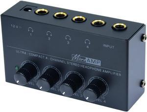 Stereo Input TRS Jack 1/4" Splitter 4X Micro amp 1 in 4 Out 1/4 inch Headphone Amplifier 4 Channel Audio (Black)