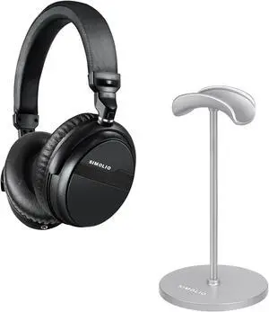SIMOLIO Bluetooth Wireless Headphones with Black Headset Stand, aptX Low Latency and aptX HD Wireless Headphones with Bluetooth 5.0 & 3.5mm AUX Cable, Bluetooth Headset w/MIC & Volume Control