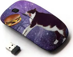 STPlus Fat Cat Eating Burger in Space Funny 2.4 GHz Wireless Mouse with Ergonomic Design and Nano Receiver