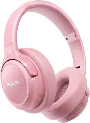 Bluetooth Wireless Headphones Over Ear,BERIBES 65H Playtime and 6 EQ Music Modes with Microphone, HiFi Stereo Foldable Lightweight Headset, Deep Bass for Home Office Cellphone PC Etc.(Pink)