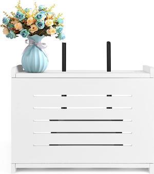 BEARUT Wooden Router Shelf Wall Mount WiFi Router Storage Box Modem Cable Router Cover Organized Power Strip Cable Management Hider Rack by Solid Wood Need Assembly White