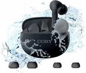 Coby Active Bluetooth Wireless Noise Cancelling Earbuds, 30db, USB C Charging Case, IPX7 Waterproof Wireless Earbuds, Transparency Mode, Smart App with Location Tracking, Customizable EQ (Black)