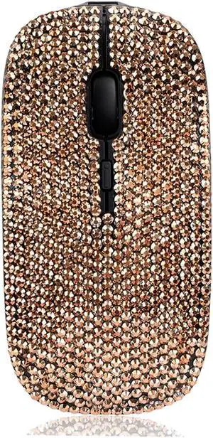Luxury Bling Rechargeable Wireless Mouse with Austrian Crystal Rhinestone,Flat Slim Mouse for Laptop PC Girl's Gift - Rose Gold