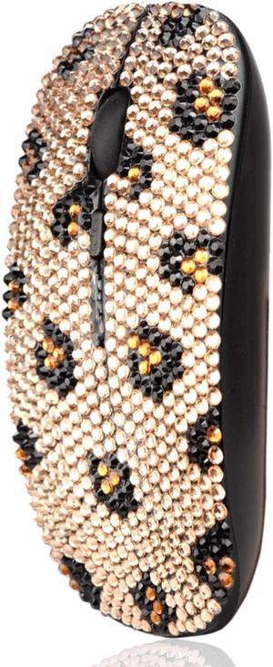 Bling Wireless Mouse, Luxury Crystal Rhinestone Wireless Mouse Sparkly Computer Mouse with USB Receiver for Girls, Bedazzled Leopard Mice for Notebook, PC, Laptop, MacBook - Champagne