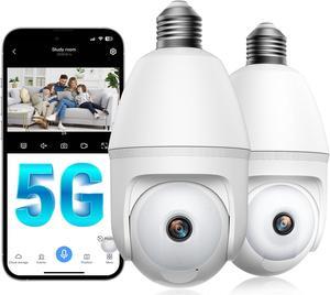 5GHz Light Bulb Security Camera Outdoor Waterproof,Light Socket Security Camera Outdoor, Wireless Bulb Camera,Full Color Night Vision, TwoWay Dialogue,Motion Tracking 2PCS