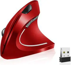 Vassink Ergonomic Rechargeable Wireless Mouse, 2.4Hz Rechargeable Wireless Vertical Optical Mice with USB Receiver, 6 Buttons, 800/1200/1600 DPI RED