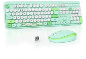 Mosptnspg 2.4G Colorful Keyboard, 104 Key Green Wireless Customized Membrane Round keycaps Retro Typewriter Office Keyboard for PC/Mac/Laptop/Tablet/Computer Windows (Green)