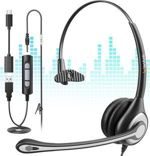 Wantek USB Headset with Microphone for PC,Laptop,3.5mm/USB/Type-C Jack 3-in-1 USB Headset with Noise Cancelling & Audio Controls,USB Headphones for Call Center,Work,Ofiice,Mono