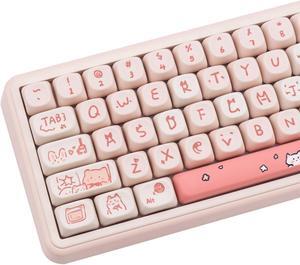 COOMICKEY PBT Keycaps, 139 Keys Keycaps 75 Percent, Cute MOA Keycaps Cute Dye-Sublimation, Custom Keycaps Set for 61/64/68/84/87/100/104/108 Cherry MX Mechanical Keyboard (Pink Cat)