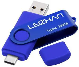 leizhan 3.0 USB C Flash Drive 256GB, Type C Photo Stick for HTC 10,Huawei P20,Samsung Galaxy S10, S9, Note 9, S8, S8 Plus, Blue