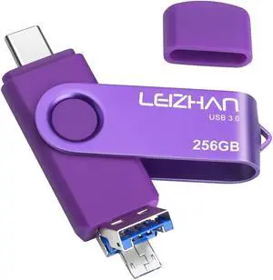 Leizhan 256GB Flash Drive 3 in 1 Type-C/Micro/USB 3.0 OTG Flash Drive High Speed Memory Stick Thumb Drive Compatible with Samsung Galaxy,Hua Wei,LG,Google Pixel, More Android Smartphone, Tablet, PC