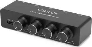 Cubilux 4-Way Headphone Amplifier 3.5mm with Volume Adjustment,Multiple Headphone Jack Splitter for Share Music,Headphone Amplifier for Speaker Earphones Laptop MP3 Player-5V DC Power Supply