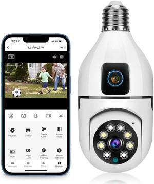 Yoidesu Light Bulb Camera,Smart WiFi Camera for Home Security, Dual Lens 360 Panoramic Monitoring, Auto Tracking Night Vision APP Control 2 Way Talk Ceiling Surveillance Camera