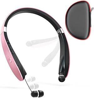 Dpvisn Foldable Bluetooth Headphones, Wireless Neckband Headset with Retractable Earbuds, Noise Cancelling Stereo Earphones with Carrying Case for Sports & Exercise (Gold)